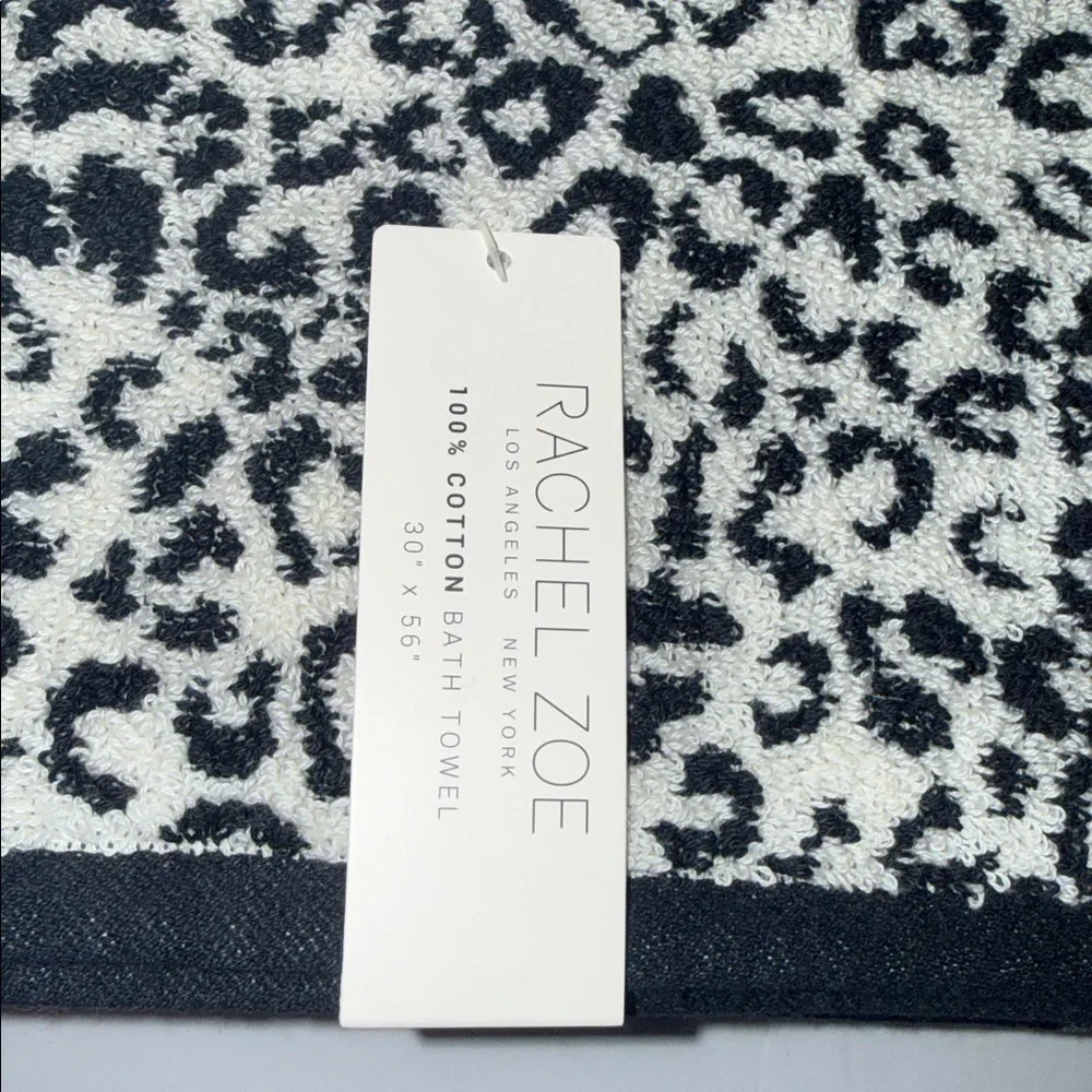 NWT Rachel Zoe 8 Pc 100% Cotton Bath Towel Set Black White Leopard Animal Print